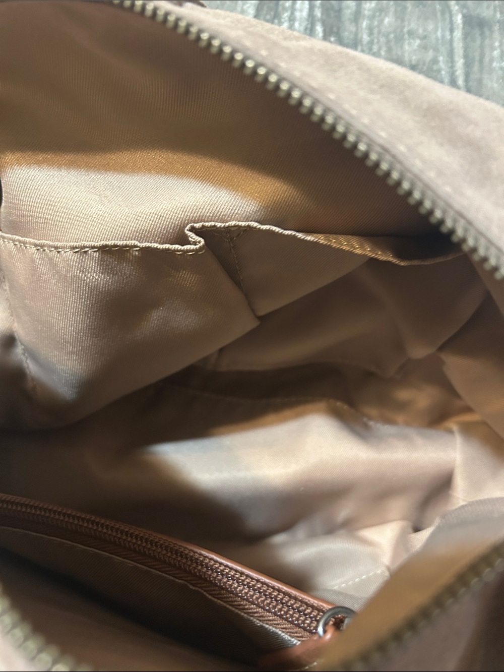 The Sak Taupe Suede Shoulder Bag with Dark Brown Strap - Picture 4 of 4